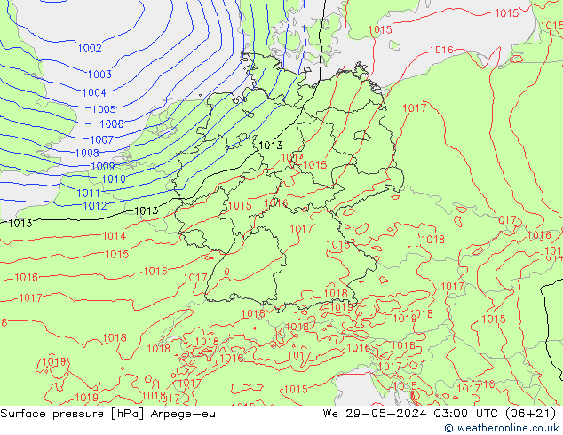 Atmosférický tlak Arpege-eu St 29.05.2024 03 UTC