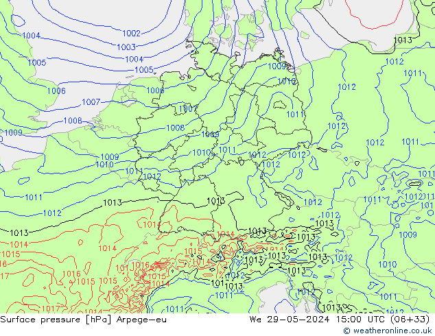 Bodendruck Arpege-eu Mi 29.05.2024 15 UTC