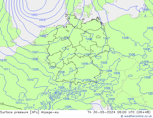 pressão do solo Arpege-eu Qui 30.05.2024 06 UTC