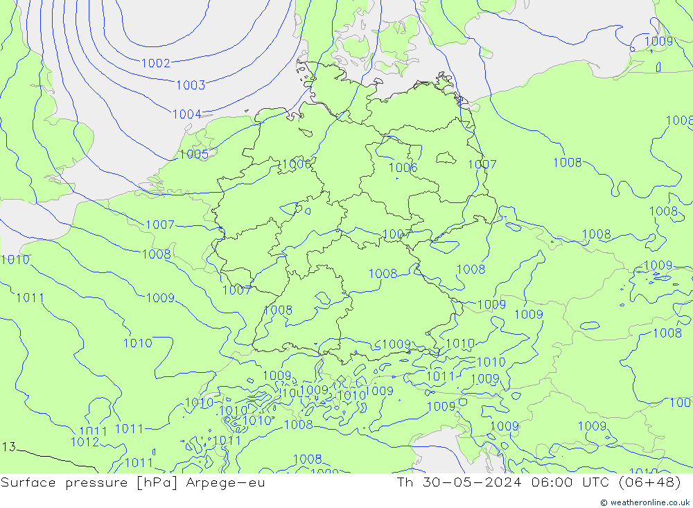 Surface pressure Arpege-eu Th 30.05.2024 06 UTC