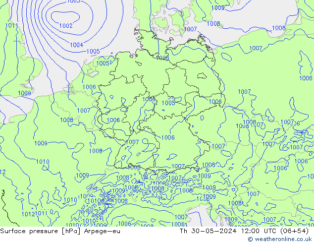 приземное давление Arpege-eu чт 30.05.2024 12 UTC