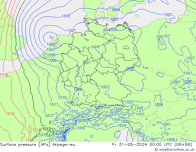 Pressione al suolo Arpege-eu ven 31.05.2024 00 UTC