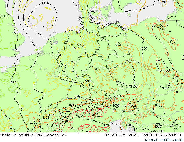 Theta-e 850hPa Arpege-eu  30.05.2024 15 UTC