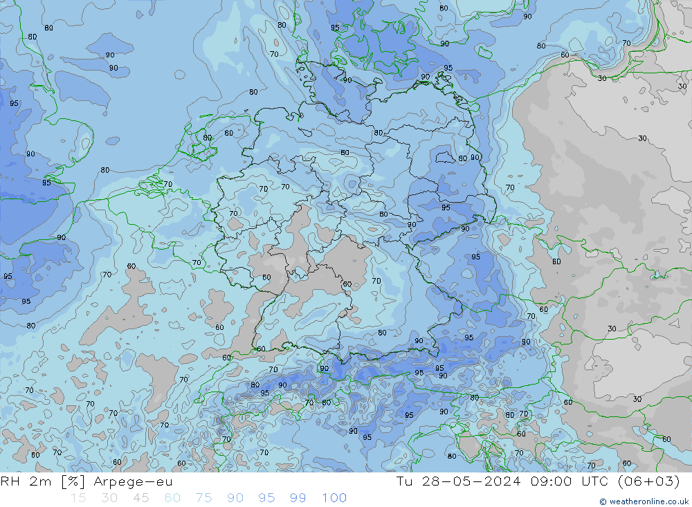 RH 2m Arpege-eu вт 28.05.2024 09 UTC