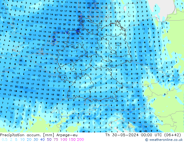 Totale neerslag Arpege-eu do 30.05.2024 00 UTC