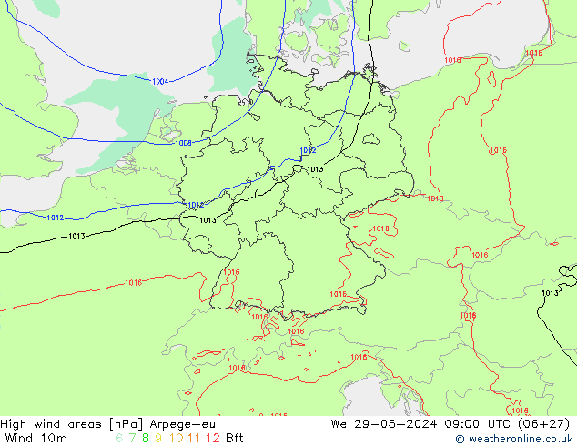 High wind areas Arpege-eu St 29.05.2024 09 UTC