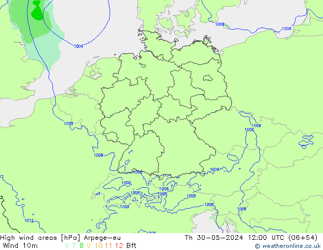 High wind areas Arpege-eu Qui 30.05.2024 12 UTC