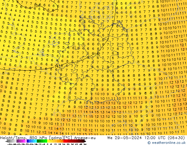 Height/Temp. 850 hPa Arpege-eu  29.05.2024 12 UTC