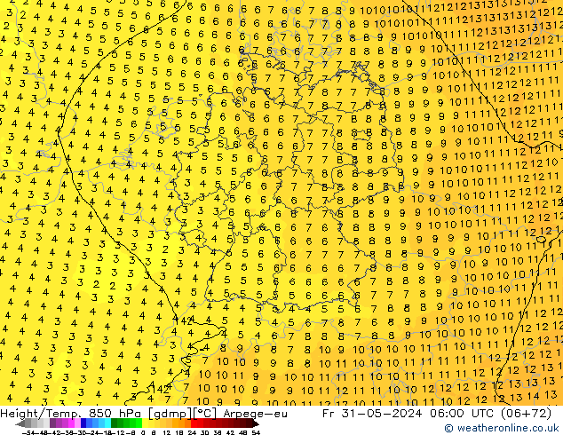 Height/Temp. 850 hPa Arpege-eu  31.05.2024 06 UTC