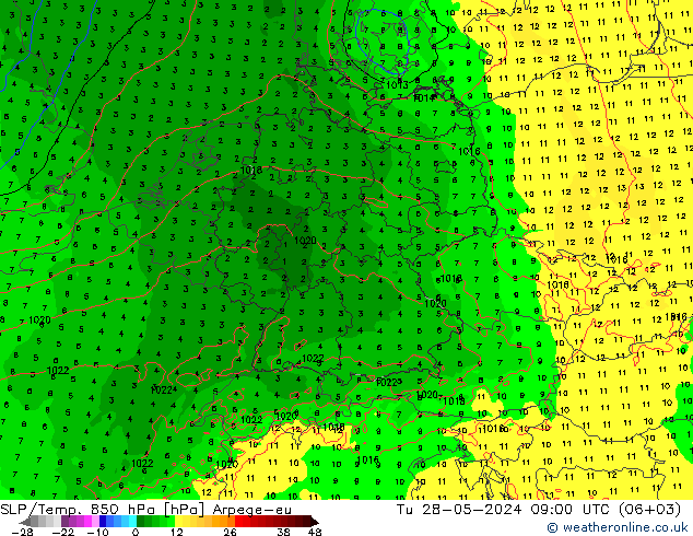 SLP/Temp. 850 hPa Arpege-eu Ter 28.05.2024 09 UTC