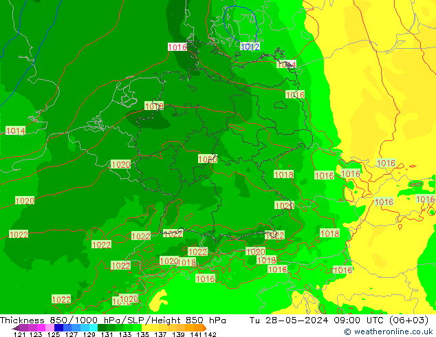 Schichtdicke 850-1000 hPa Arpege-eu Di 28.05.2024 09 UTC