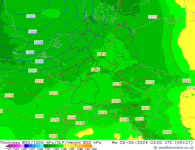 Espesor 850-1000 hPa Arpege-eu mié 29.05.2024 03 UTC