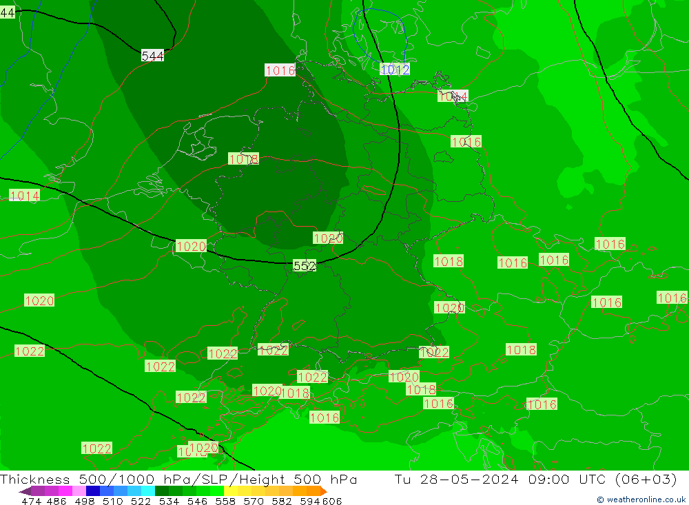 Schichtdicke 500-1000 hPa Arpege-eu Di 28.05.2024 09 UTC