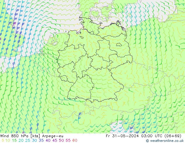 Wind 850 hPa Arpege-eu Fr 31.05.2024 03 UTC
