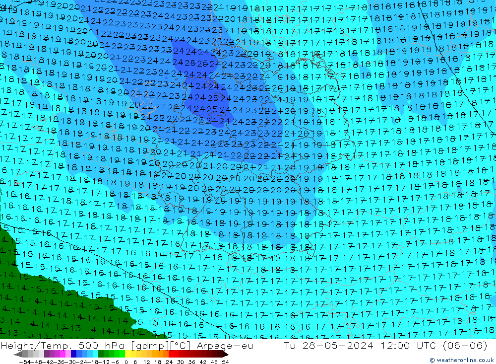 Height/Temp. 500 hPa Arpege-eu Út 28.05.2024 12 UTC