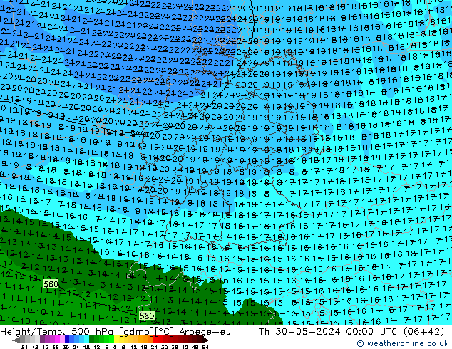 Yükseklik/Sıc. 500 hPa Arpege-eu Per 30.05.2024 00 UTC