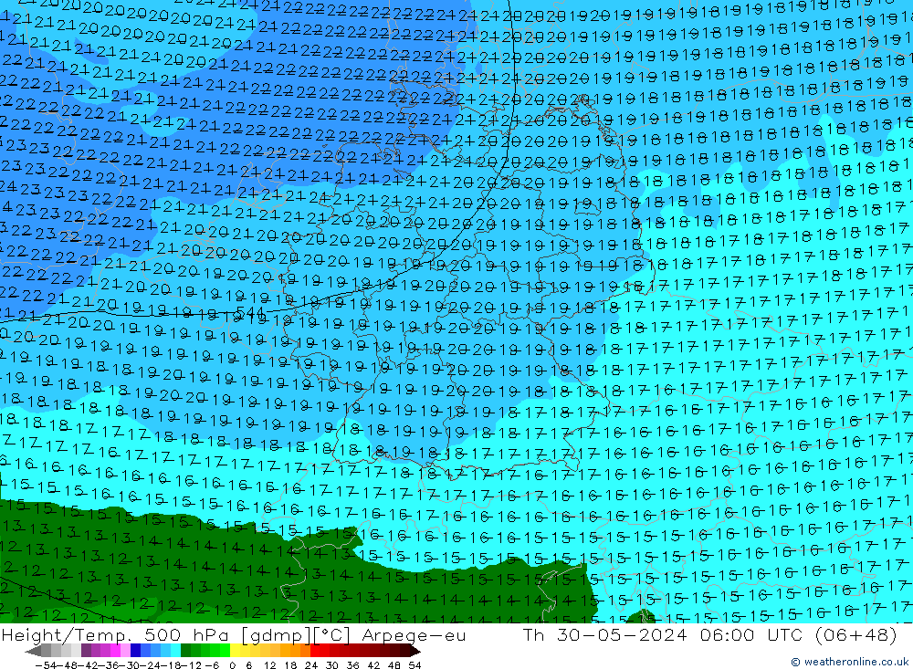 Height/Temp. 500 hPa Arpege-eu Qui 30.05.2024 06 UTC