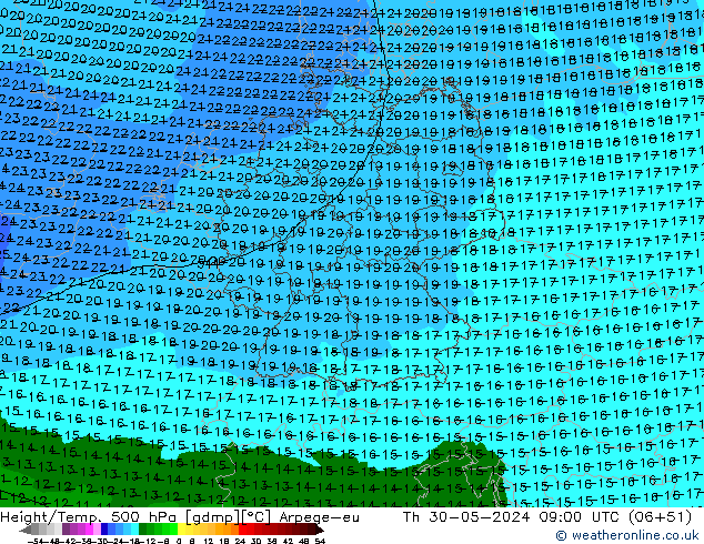 Height/Temp. 500 hPa Arpege-eu Qui 30.05.2024 09 UTC