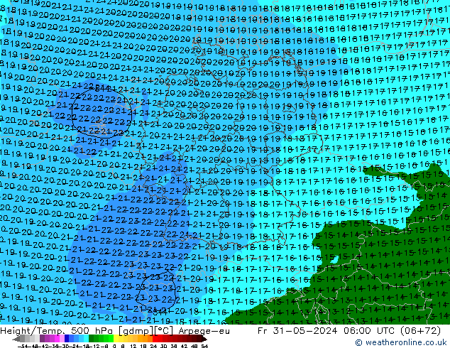 Yükseklik/Sıc. 500 hPa Arpege-eu Cu 31.05.2024 06 UTC