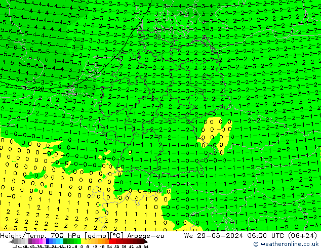 Geop./Temp. 700 hPa Arpege-eu mié 29.05.2024 06 UTC