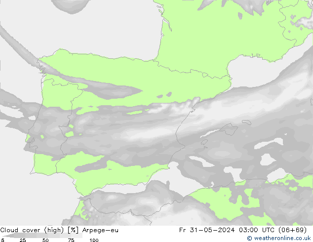 Wolken (hohe) Arpege-eu Fr 31.05.2024 03 UTC