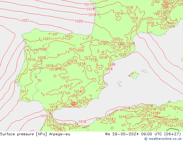 Bodendruck Arpege-eu Mi 29.05.2024 09 UTC