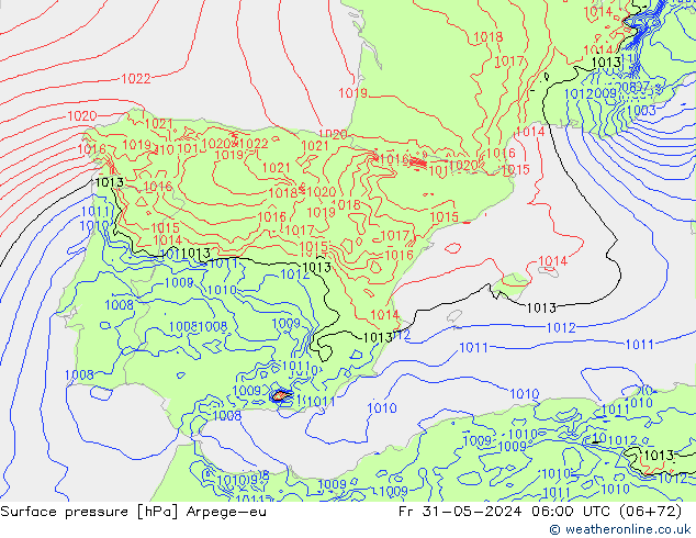 Pressione al suolo Arpege-eu ven 31.05.2024 06 UTC