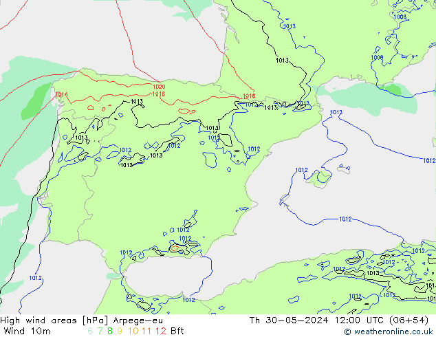 yüksek rüzgarlı alanlar Arpege-eu Per 30.05.2024 12 UTC
