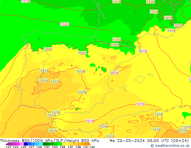 850-1000 hPa Kalınlığı Arpege-eu Çar 29.05.2024 06 UTC