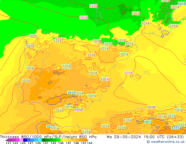 Thck 850-1000 hPa Arpege-eu Qua 29.05.2024 15 UTC