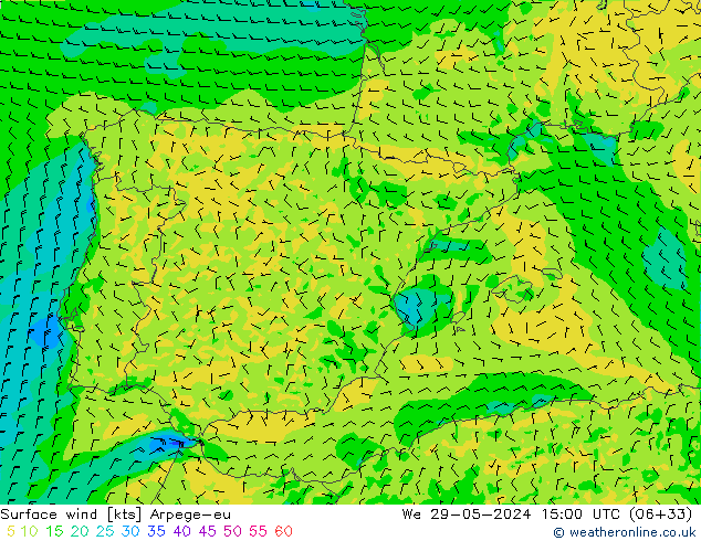 Surface wind Arpege-eu We 29.05.2024 15 UTC