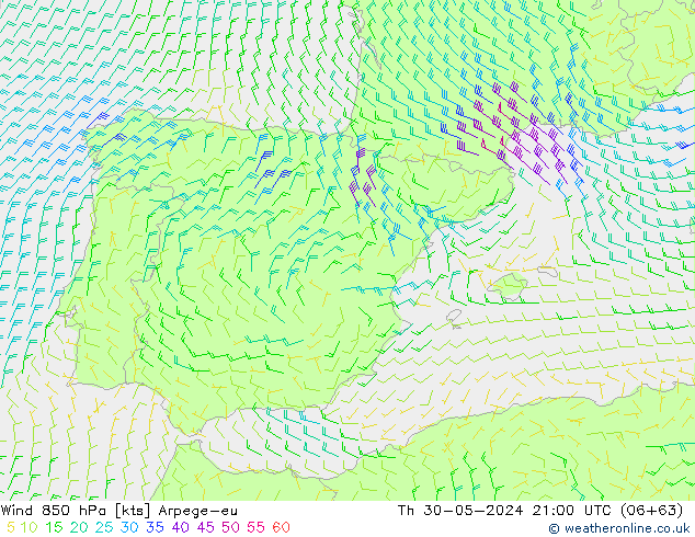 Rüzgar 850 hPa Arpege-eu Per 30.05.2024 21 UTC