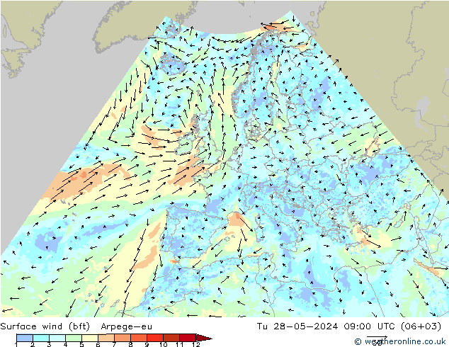 Surface wind (bft) Arpege-eu Út 28.05.2024 09 UTC