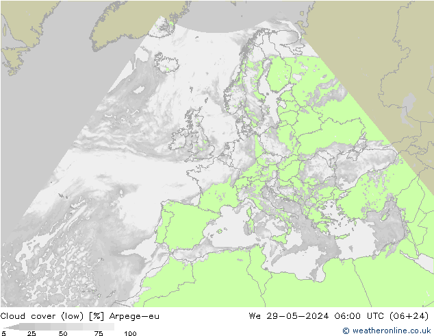 zachmurzenie (niskie) Arpege-eu śro. 29.05.2024 06 UTC