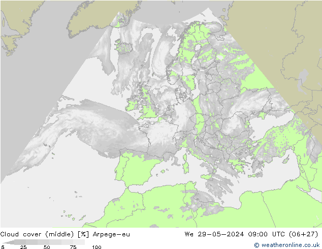 Nuages (moyen) Arpege-eu mer 29.05.2024 09 UTC