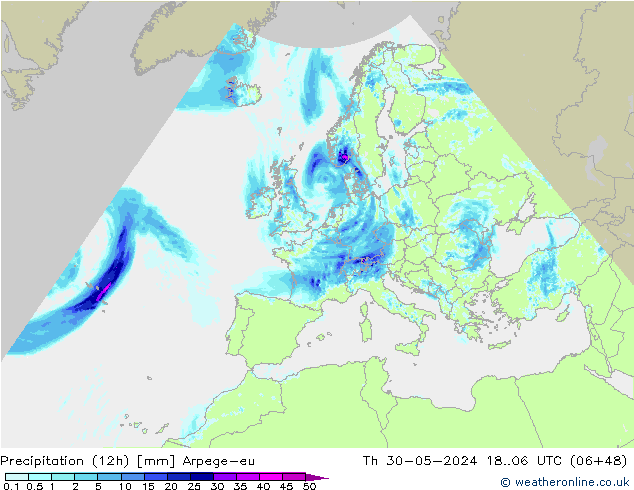Yağış (12h) Arpege-eu Per 30.05.2024 06 UTC