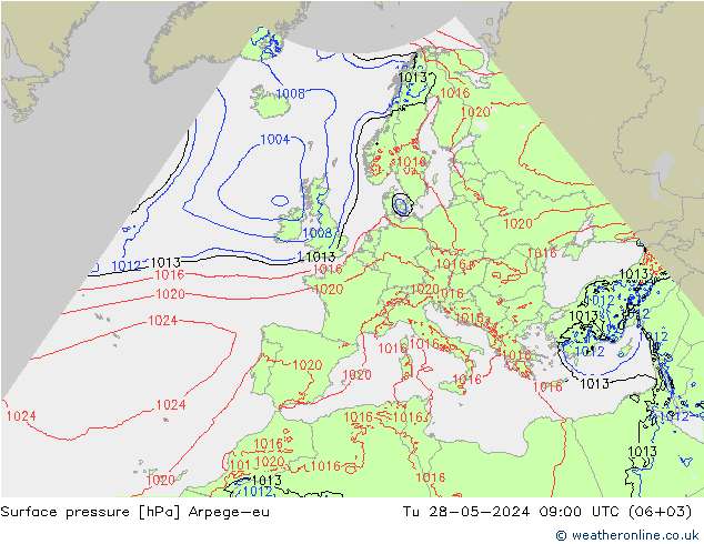 Presión superficial Arpege-eu mar 28.05.2024 09 UTC