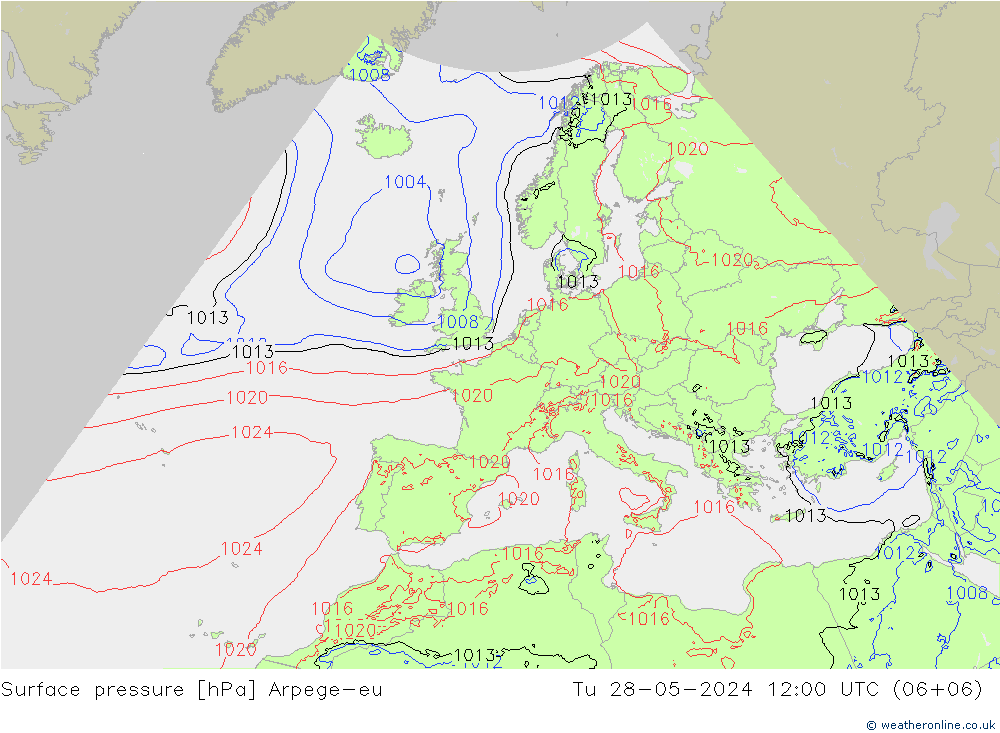 Surface pressure Arpege-eu Tu 28.05.2024 12 UTC