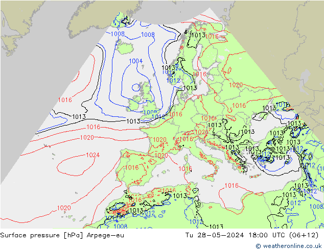 Surface pressure Arpege-eu Tu 28.05.2024 18 UTC