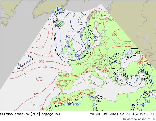 pressão do solo Arpege-eu Qua 29.05.2024 03 UTC