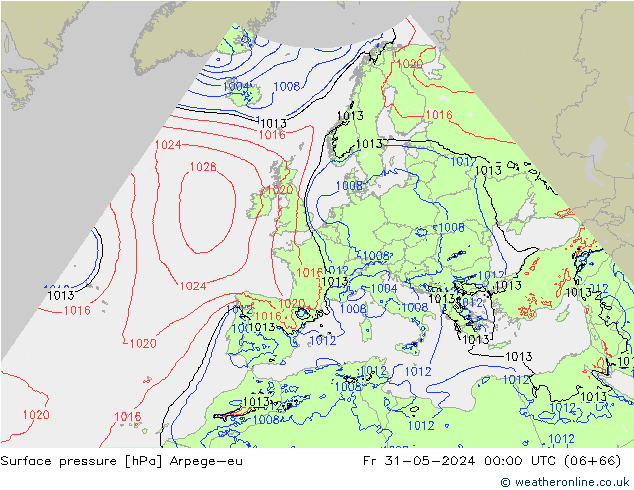 Presión superficial Arpege-eu vie 31.05.2024 00 UTC