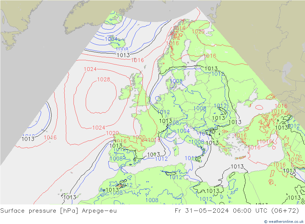 Pressione al suolo Arpege-eu ven 31.05.2024 06 UTC