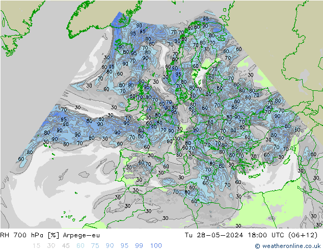 RH 700 hPa Arpege-eu mar 28.05.2024 18 UTC