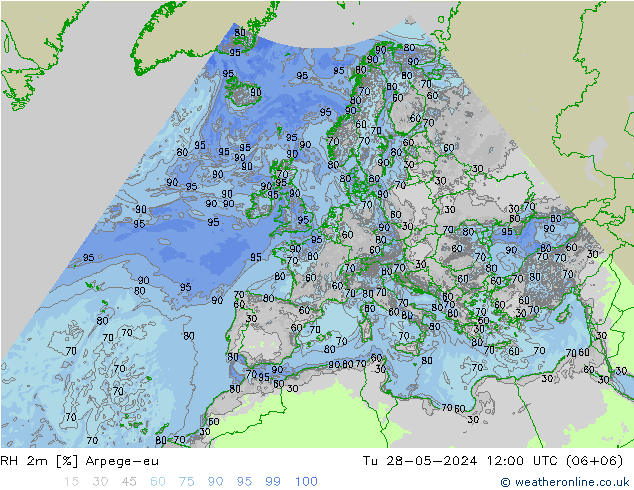 RH 2m Arpege-eu  28.05.2024 12 UTC