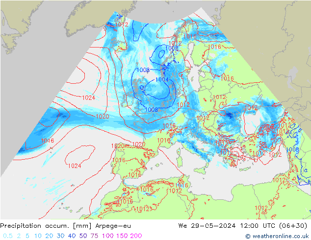 Precipitation accum. Arpege-eu We 29.05.2024 12 UTC