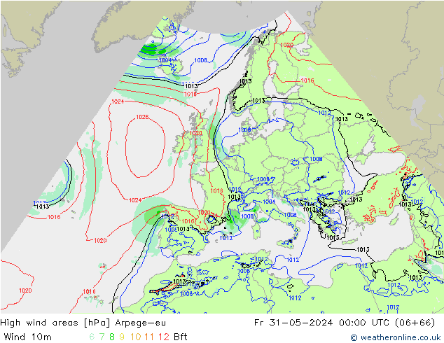 High wind areas Arpege-eu Sex 31.05.2024 00 UTC