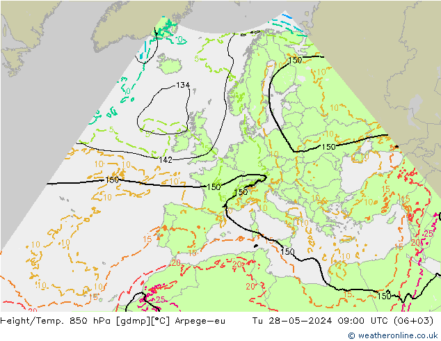 Height/Temp. 850 hPa Arpege-eu  28.05.2024 09 UTC