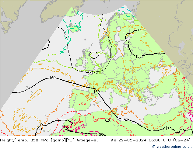 Geop./Temp. 850 hPa Arpege-eu mié 29.05.2024 06 UTC