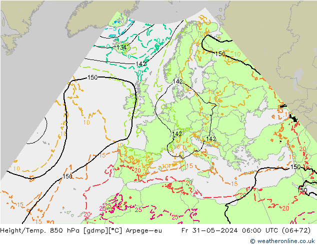 Height/Temp. 850 hPa Arpege-eu Sex 31.05.2024 06 UTC