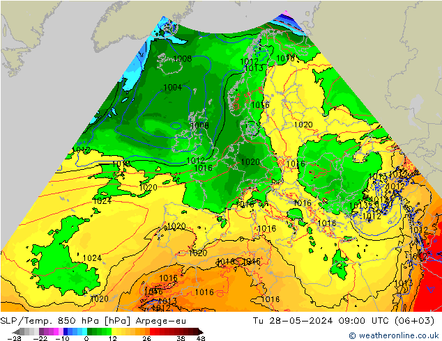 SLP/Temp. 850 hPa Arpege-eu Di 28.05.2024 09 UTC